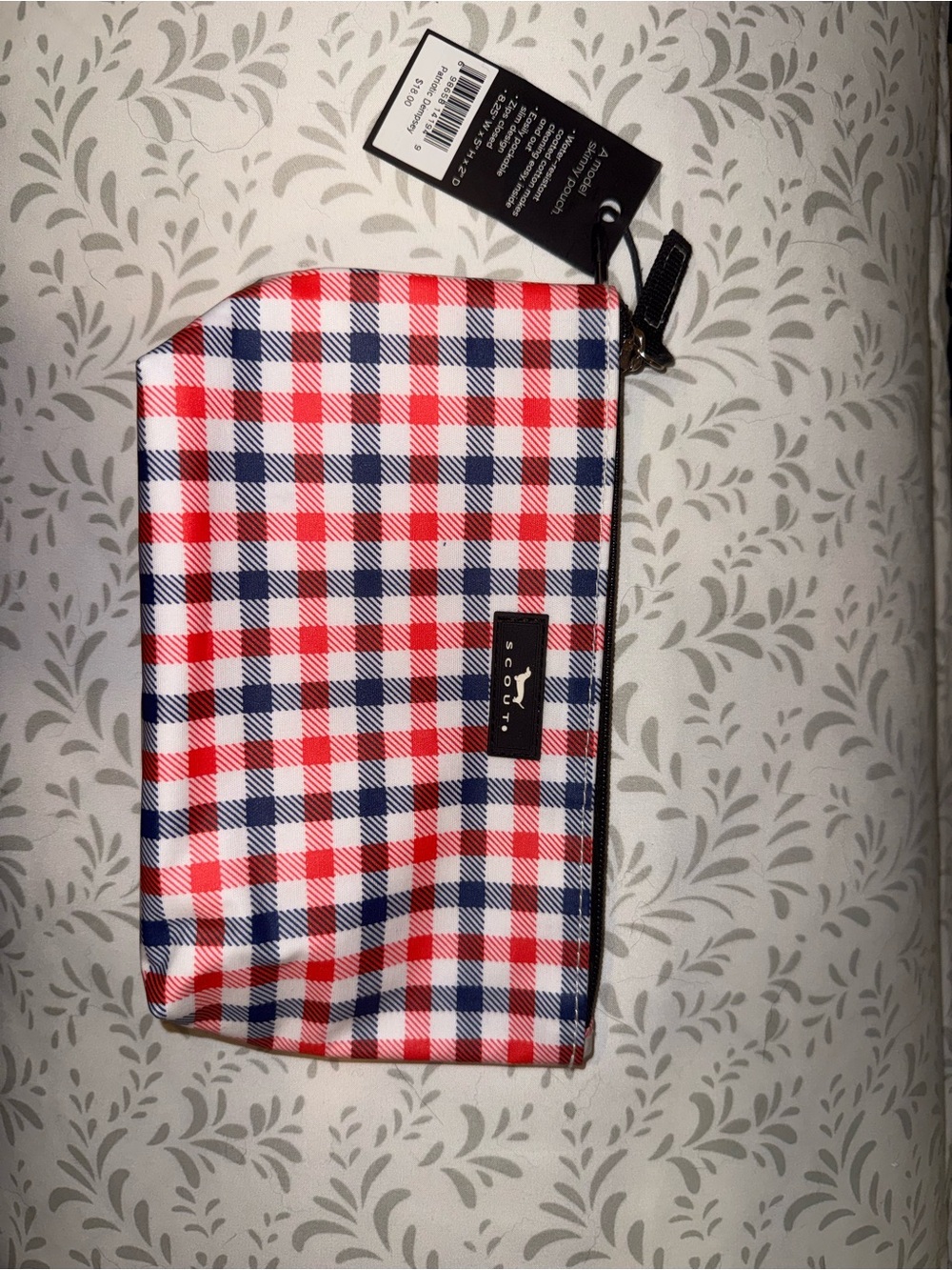 Scout Twiggy Makeup Bag Patriotic Dempsey Red, Navy & White Gingham Skinny Pouch